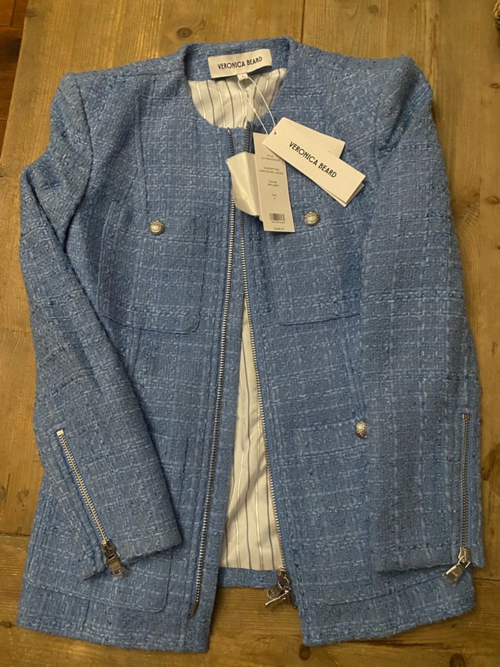 Veronica Beard Light Blue Tweed Zip Jacket
